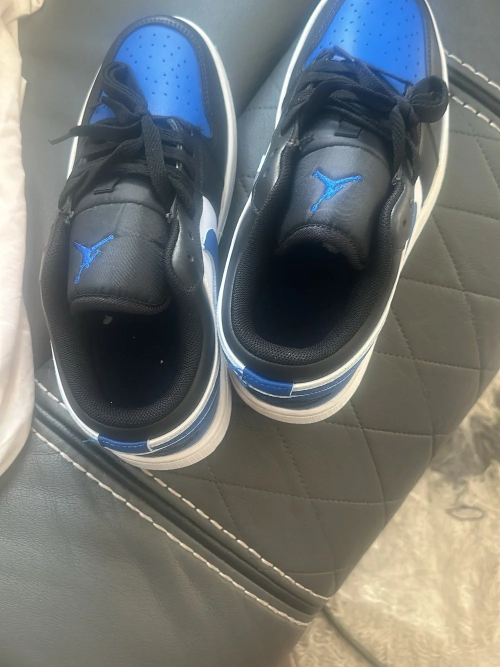 Jordan Low Top Sneakers in Black, Blue, and White